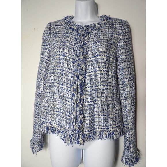 Carolina Belle Montreal Blazer Cardigan Small Tweed Blue Silver Woven Artsy - Picture 12 of 14